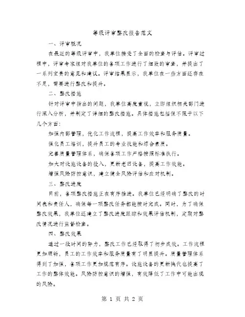 等级评审整改报告范文