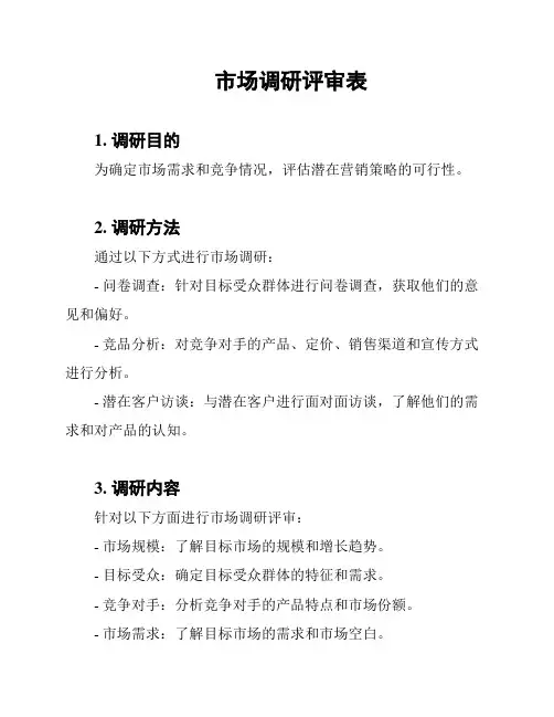 市场调研评审表