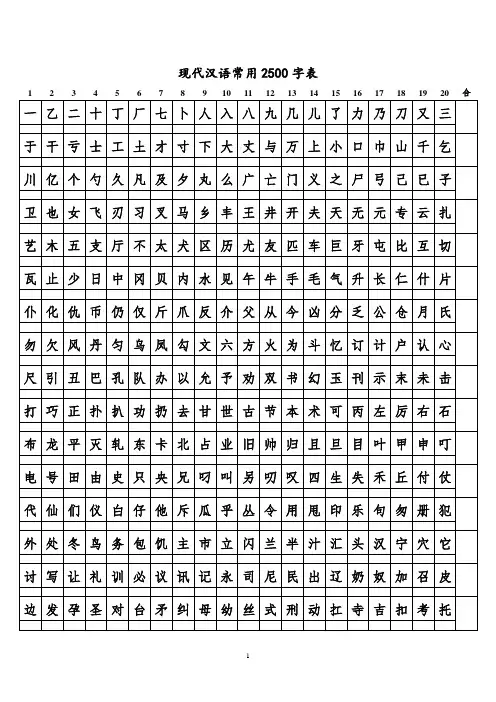 小学生--2500常用字识字表