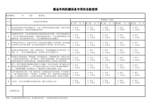 钣金车间机械设备专项安全检查表
