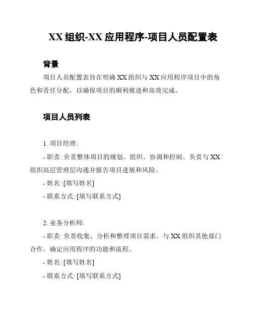 XX组织-XX应用程序-项目人员配置表