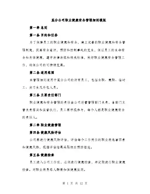 某分公司职业健康安全管理细则模版（3篇）