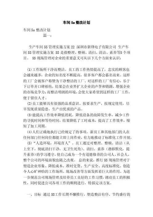 车间5s整改计划（范本）