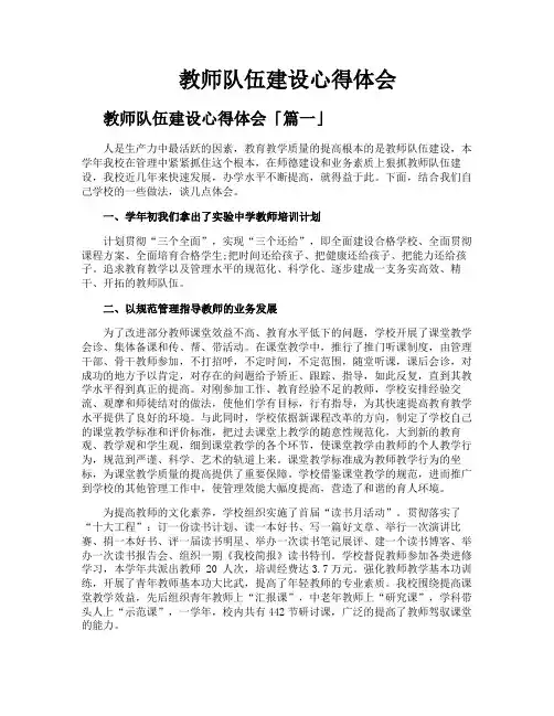 教师队伍建设心得体会