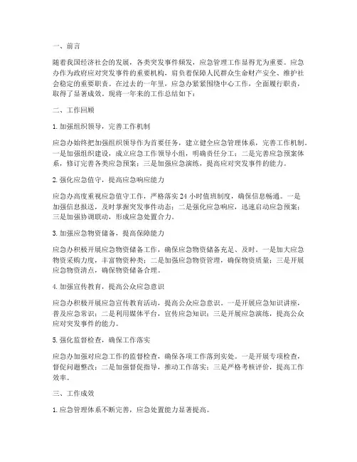 应急办工作总结范文