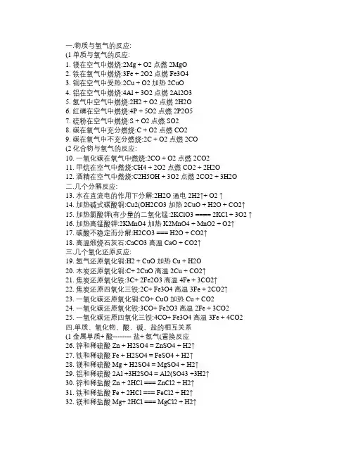 初中化学方程式 口诀 