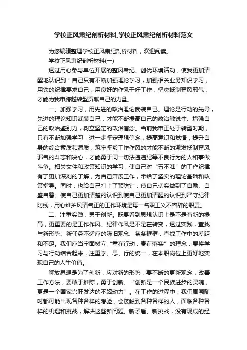 学校正风肃纪剖析材料,学校正风肃纪剖析材料范文