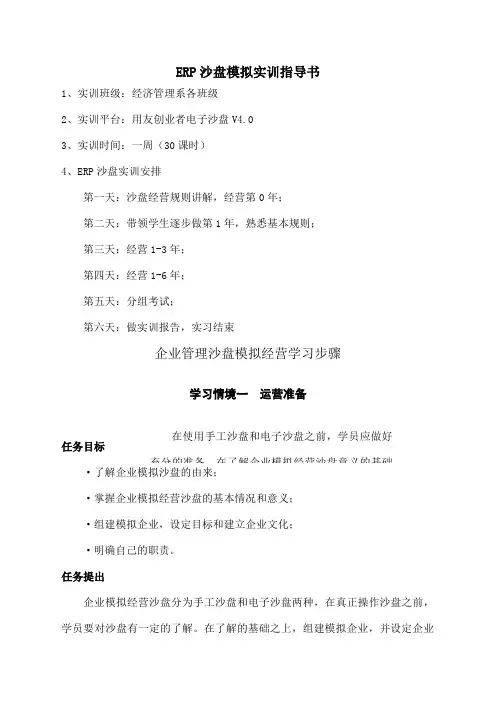ERP沙盘模拟实训指导书