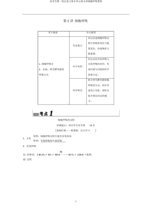高考生物一轮总复习第3单元第2讲细胞呼吸教案