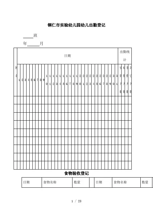 幼儿园常用表格