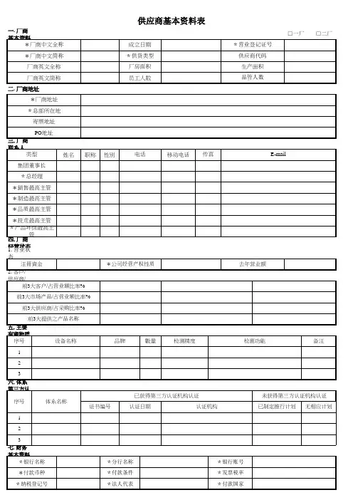 供应商基本资料表