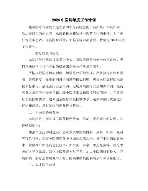 2024中医院年度工作计划