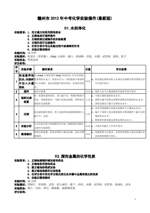赣州市2012年中考化学实验操作(最新版20120425)