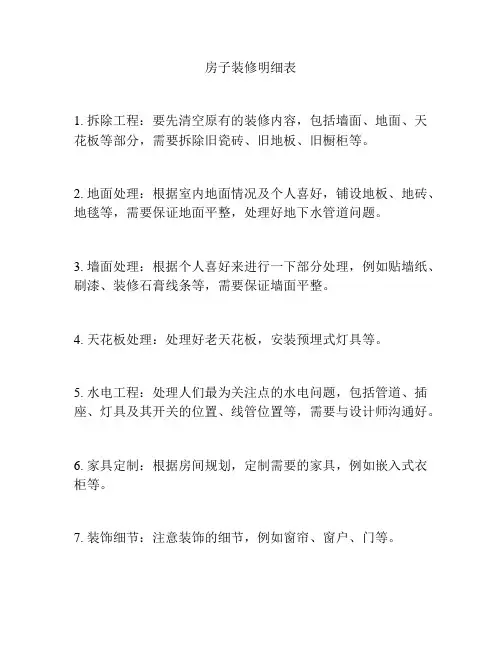 房子装修明细表