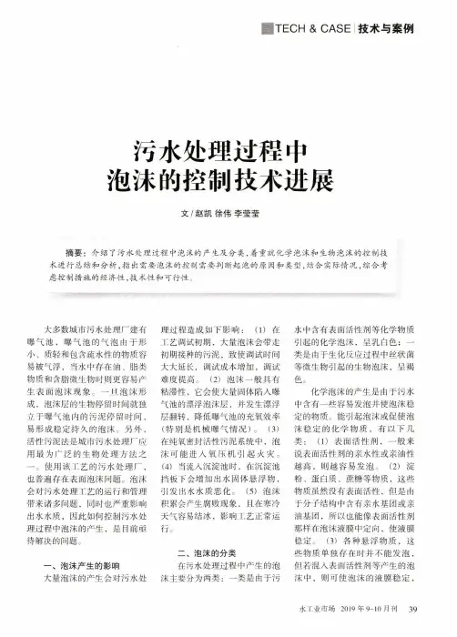 污水处理过程中泡沫的控制技术进展