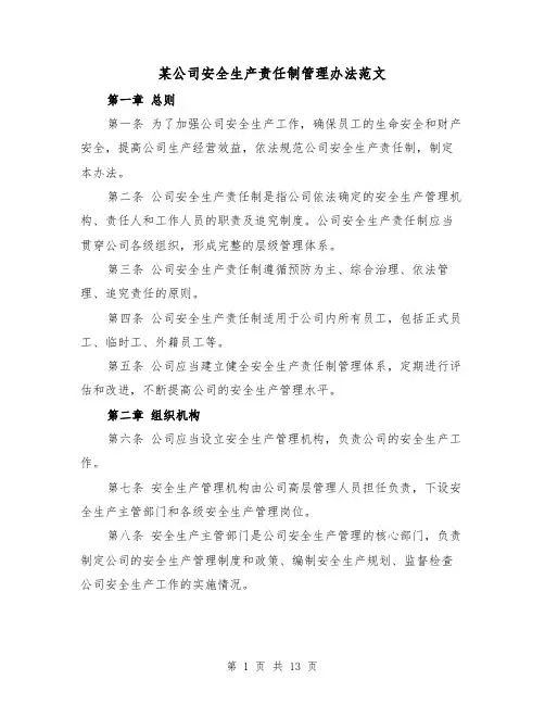 某公司安全生产责任制管理办法范文（4篇）