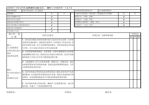 IATF16949-2016内部审核检查表(人力资源管理)