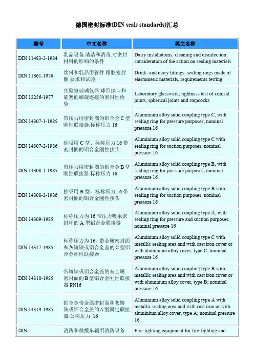 德国密封标准（dinsealsstandards）汇总