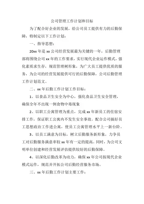 公司管理者2024年工作计划和目标