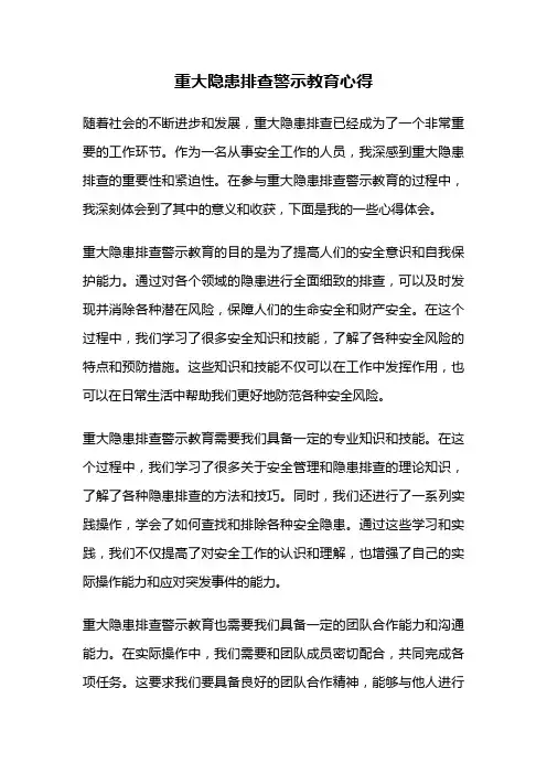 重大隐患排查警示教育心得
