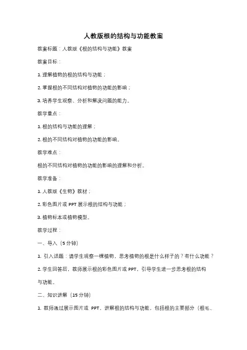 人教版根的结构与功能教案
