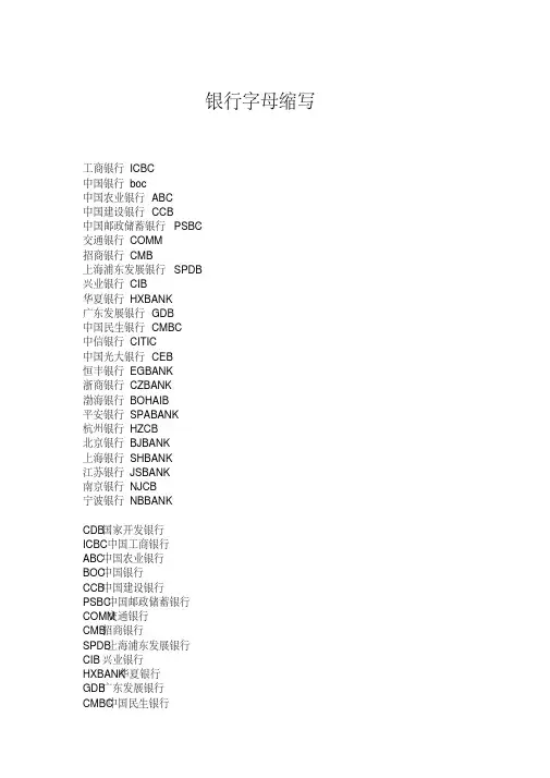 (完整版)银行字母缩写