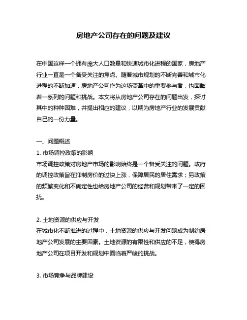 房地产公司存在的问题及建议