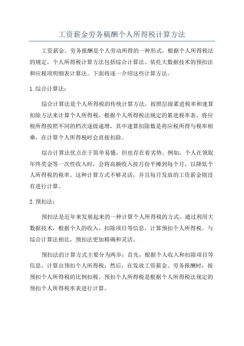 工资薪金劳务稿酬个人所得税计算方法
