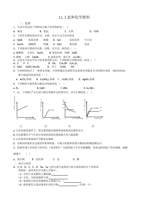 人教版初中化学九下第十一单元基础检测含答案