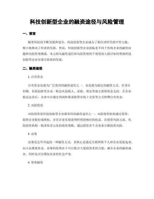 科技创新型企业的融资途径与风险管理