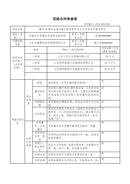 采购合同审查表【模板】