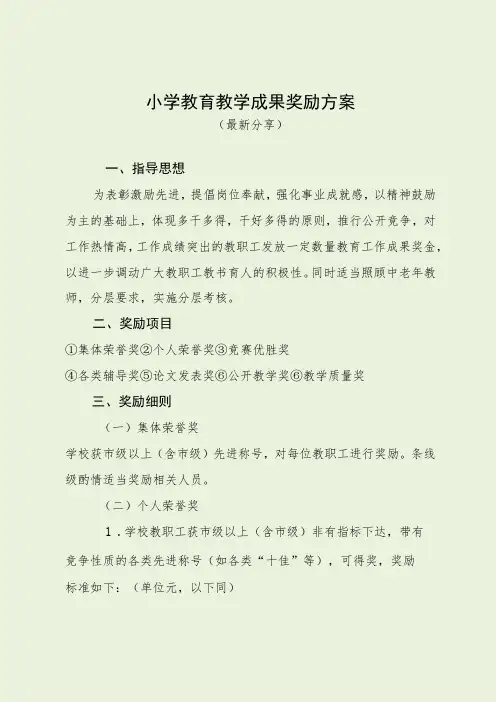 小学教育教学成果奖励方案(最新分享)