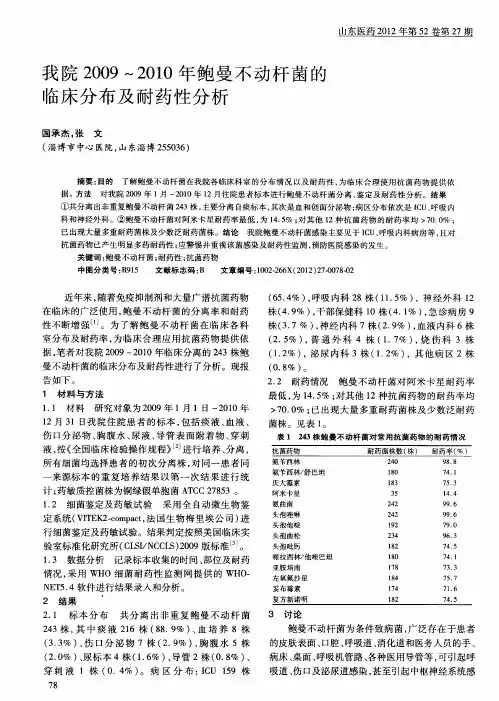 我院2009～2010年鲍曼不动杆菌的临床分布及耐药性分析