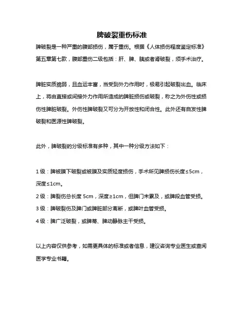 脾破裂重伤标准