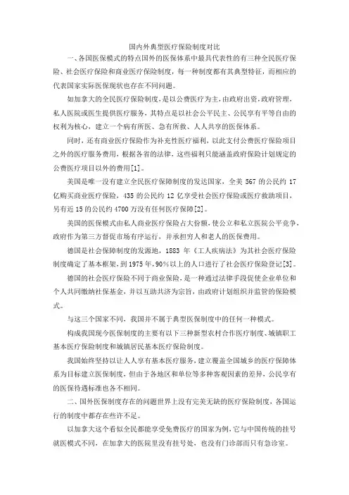 最新-国内外典型医疗保险制度对比 精品