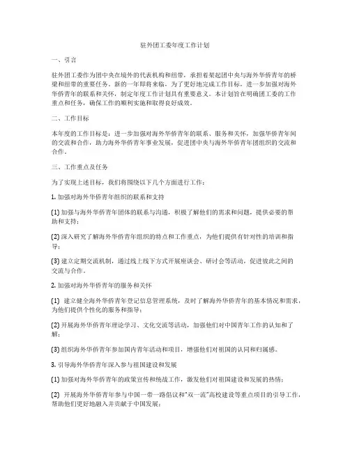 驻外团工委年度工作计划