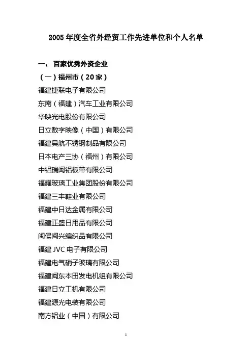 2005年度全省外经贸工作先进单位和个人名单