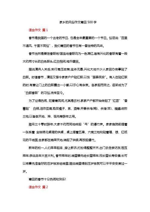 家乡的风俗作文莆田500字