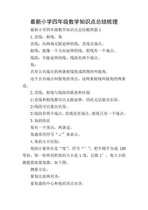 最新小学四年级数学知识点总结梳理