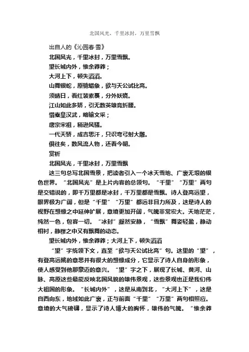 “北国风光，千里冰封，万里雪飘”的意思_全诗赏析