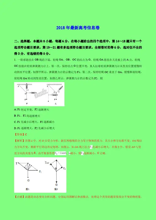 2018年全国统一招生考试最新高考信息卷(六)理科综合物理试题-附答案精品