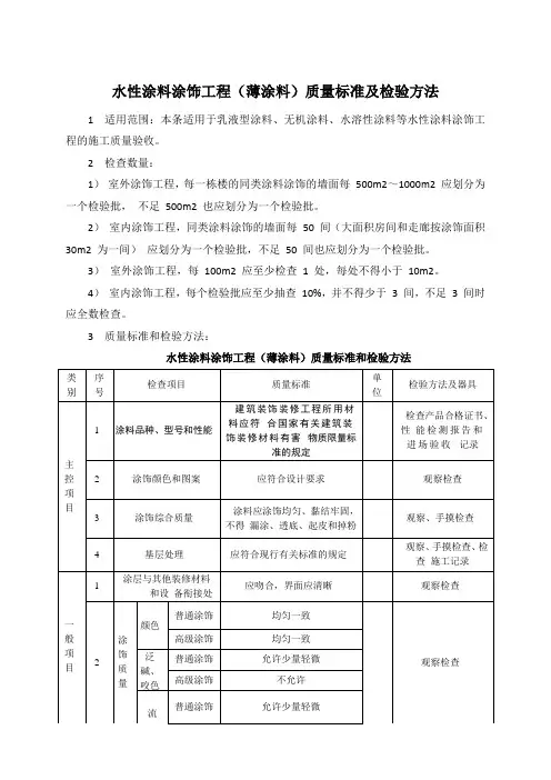 水性涂料涂饰工程(薄涂料)质量标准及检验方法