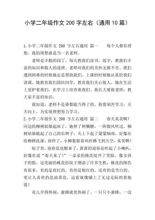 小学二年级作文200字左右(通用10篇)