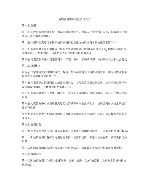 地震监测规章制度范本大全