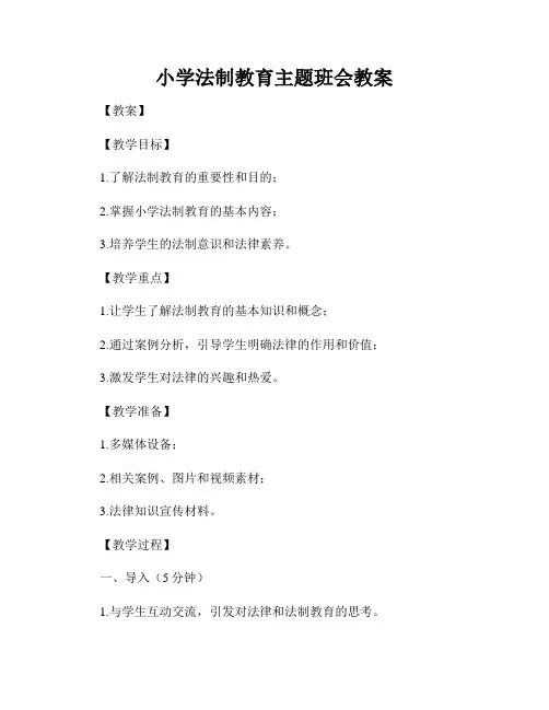 小学法制教育主题班会教案