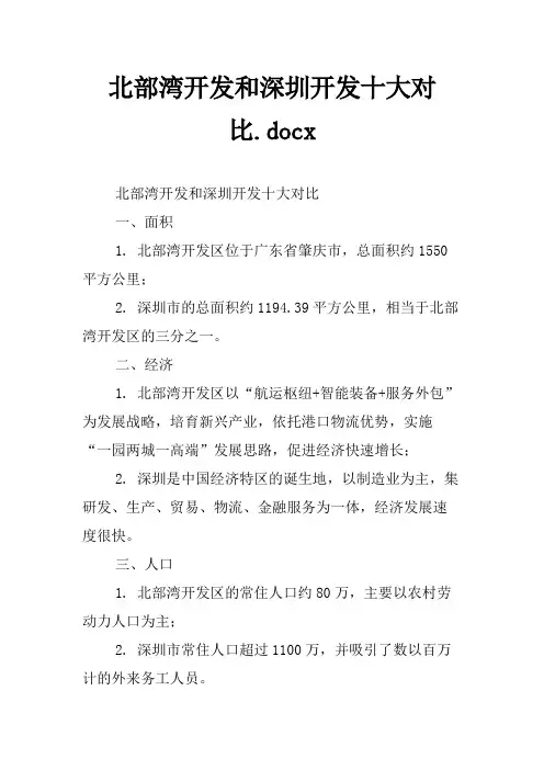 北部湾开发和深圳开发十大对比
