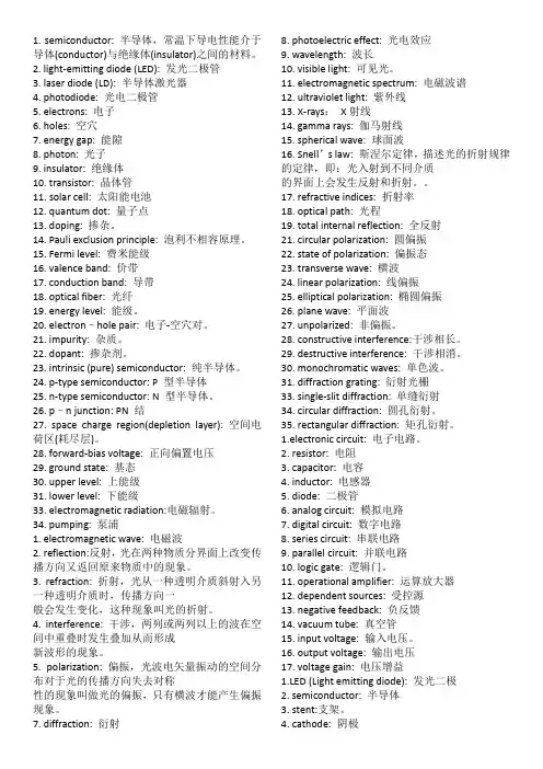 光电子单词表 中英对照