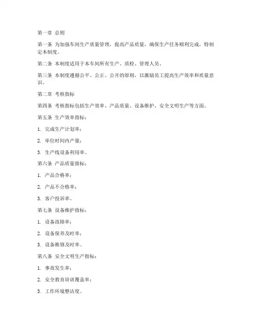 车间产质量考核管理制度