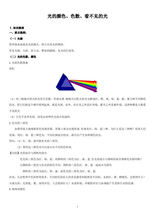 初二-光的颜色、色散、看不见的光