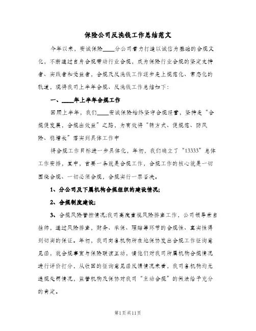 保险公司反洗钱工作总结范文(二篇)